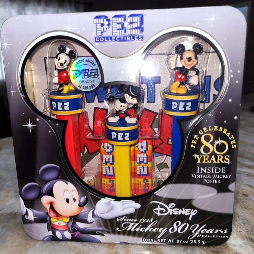 Vintage and rare Disney celebrating 80 years pez. New in box.